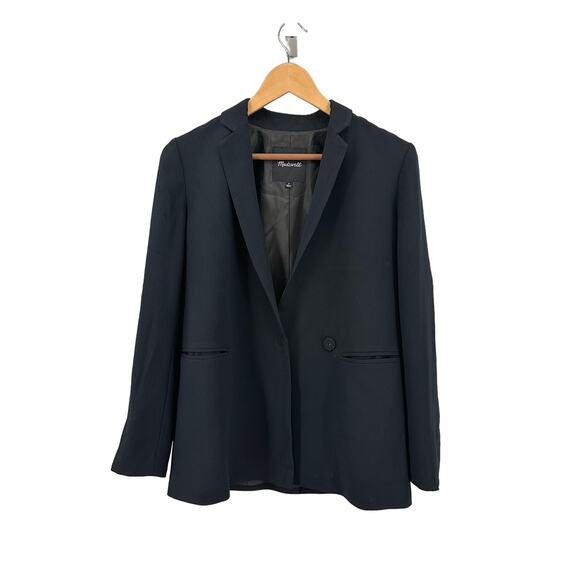 Madewell Black Lycée Drapey Blazer Suit Jacket Womens 0 Collared Oversized Fit - Picture 3 of 13